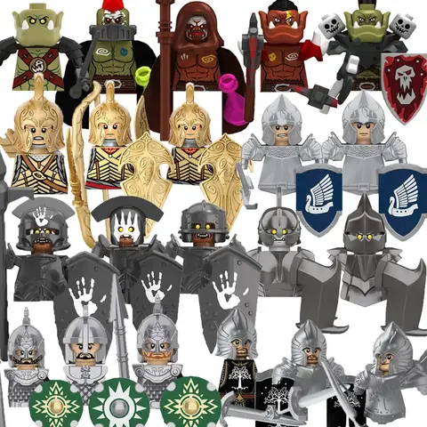 Moc cavaleiros medievais orcos blocos de construção figuras brinquedo soldados militares guarda armas arcos seta escudo armadura bandeiras tochas t016