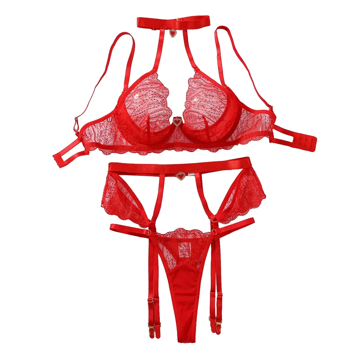 Sexy Red Embroidery Lace Lingerie Set with Perspective Sexy Eyelash Lace Underwear for Women's Bra And Panty 3-piece
Sexy Red Embroidery Lace Lingerie Set with Perspective Sexy Eyelash Lace Underwear for Women's Bra And Panty 3-piece