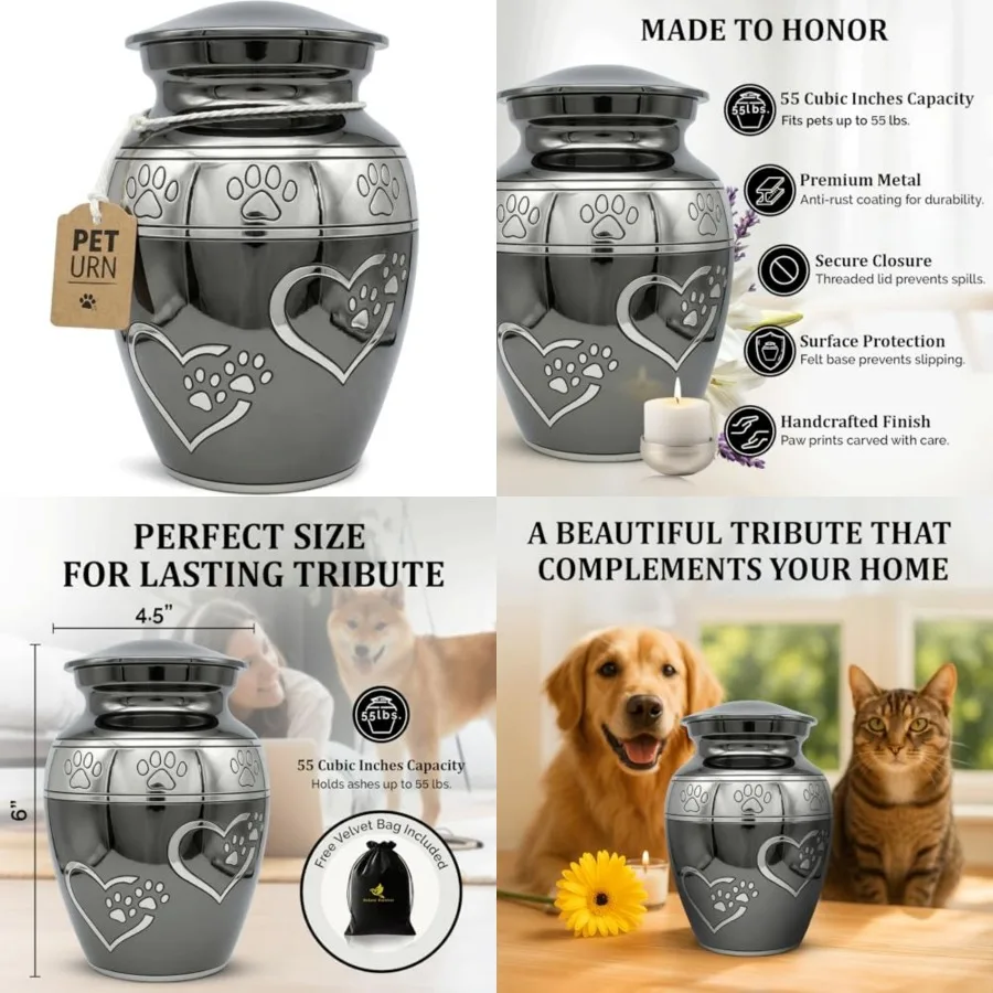 Pet Urns for Dogs Ashes Medium Pet Cremation Urn with Paw Print, Holds Pets Up to 55 lbs, Elegant Memorial Urn for Dogs and Cat
Pet Urns for Dogs Ashes Medium Pet Cremation Urn with Paw Print, Holds Pets Up to 55 lbs, Elegant Memorial Urn for Dogs and Cat