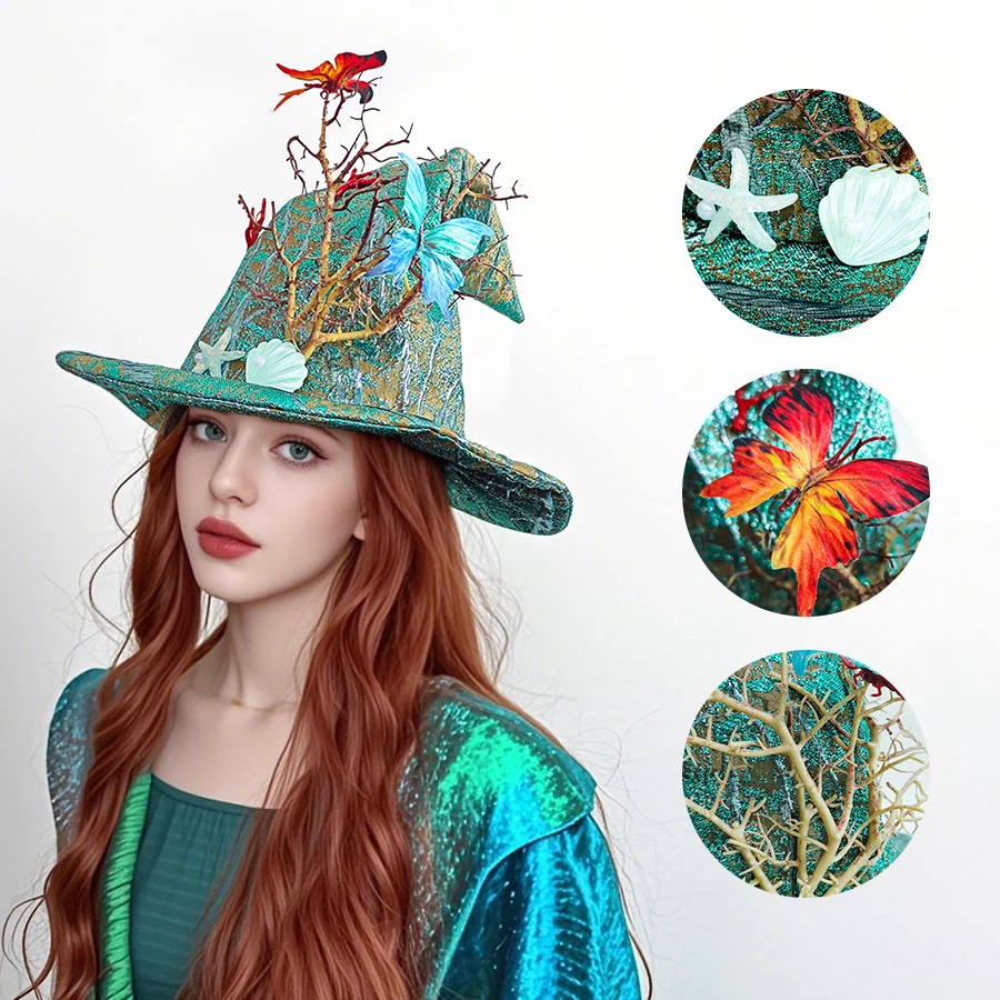Vintage Shimmer Witch Hat with Nature Decor, Gothic Wizard Cap for Halloween, Tea Party & Daily Wear
Vintage Shimmer Witch Hat with Nature Decor, Gothic Wizard Cap for Halloween, Tea Party & Daily Wear