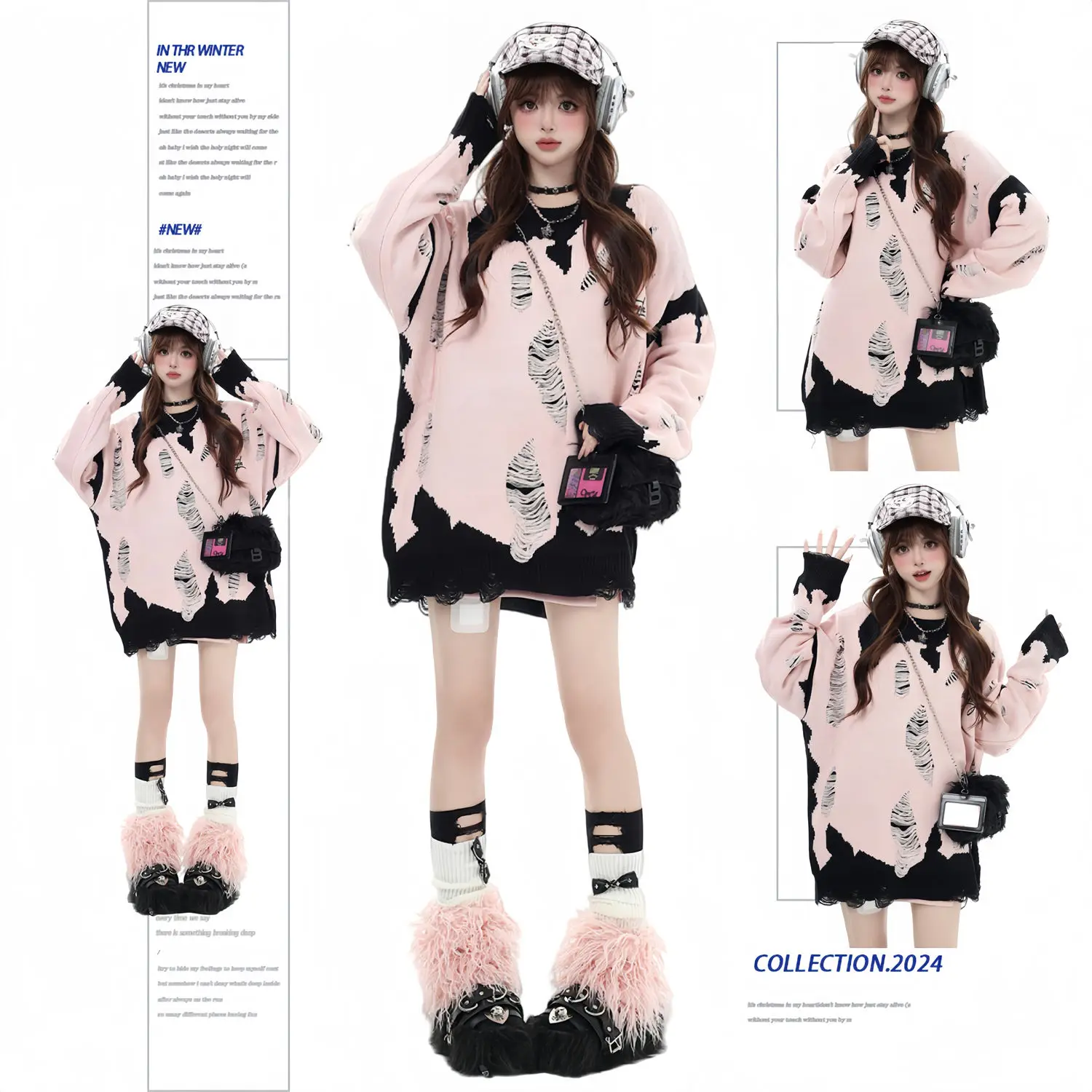 Hollow Out Hole Contrasting Sweater Knit Sweater Black Pink Retro Loose Round Neck Ripped Hole Top Fashion Couple Women Clothing
Hollow Out Hole Contrasting Sweater Knit Sweater Black Pink Retro Loose Round Neck Ripped Hole Top Fashion Couple Women Clothing