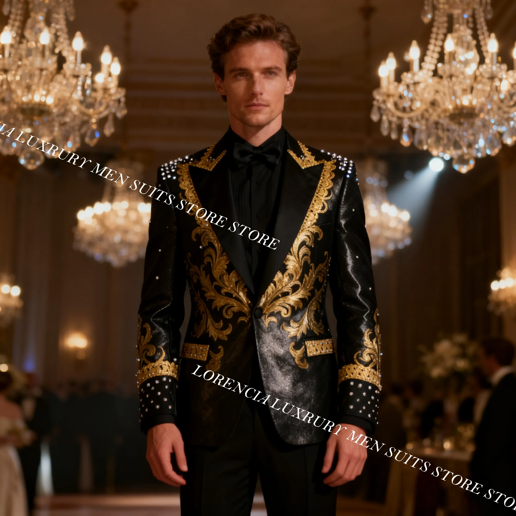Роскошный облегающий мужской костюм по индивидуальному заказу, деловой мужской костюм с лацканами и вышивкой, элегантный однобортный мужской пиджак для жениха, свадебные смокинги 
Роскошный облегающий мужской костюм по индивидуальному заказу, деловой мужской костюм с лацканами и вышивкой, элегантный однобортный мужской пиджак для жениха, свадебные смокинги