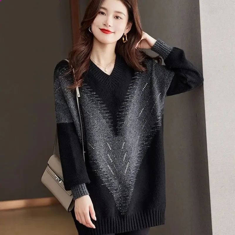 Thick Half High Collar Pullover Sweater for Women, Autumn and Winter Clothes, Loose Patchwork, Female Bottom Knit Shirts,Fashion 
Thick Half High Collar Pullover Sweater for Women, Autumn and Winter Clothes, Loose Patchwork, Female Bottom Knit Shirts,Fashion