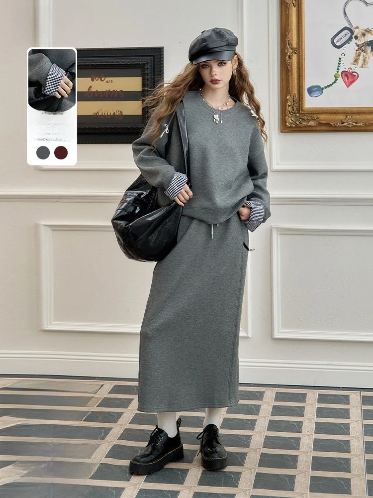 Gray Series Sweatshirt Skirt Set Women's Autumn Sports Fashion Two-Piece Set Elf Sack Traveler Style Splice Craft
Gray Series Sweatshirt Skirt Set Women's Autumn Sports Fashion Two-Piece Set Elf Sack Traveler Style Splice Craft