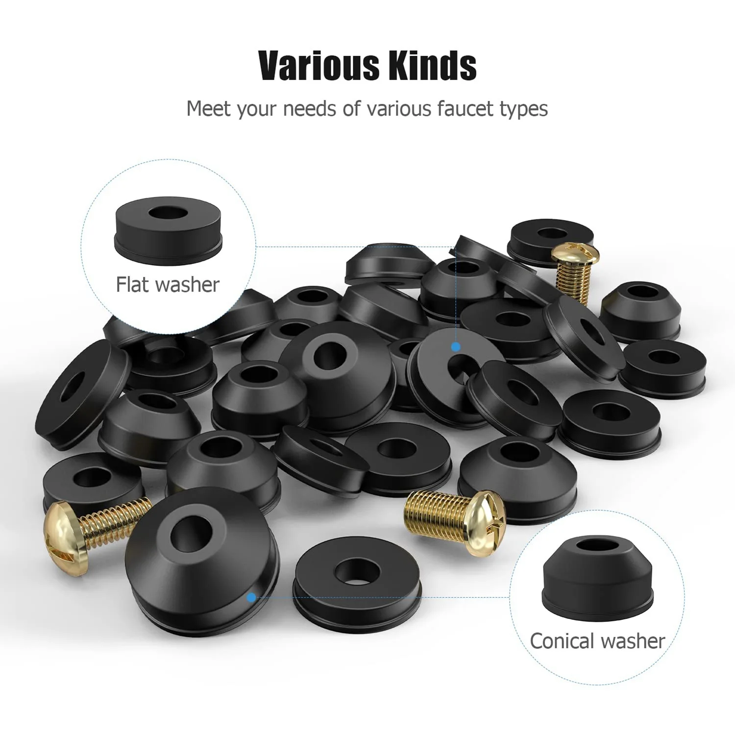 Faucet Washers, 58-Pack Flat and Beveled Rubber Faucet Washers and Brass Bibb Screws Assortment Replacement Kit LYZ
Faucet Washers, 58-Pack Flat and Beveled Rubber Faucet Washers and Brass Bibb Screws Assortment Replacement Kit LYZ