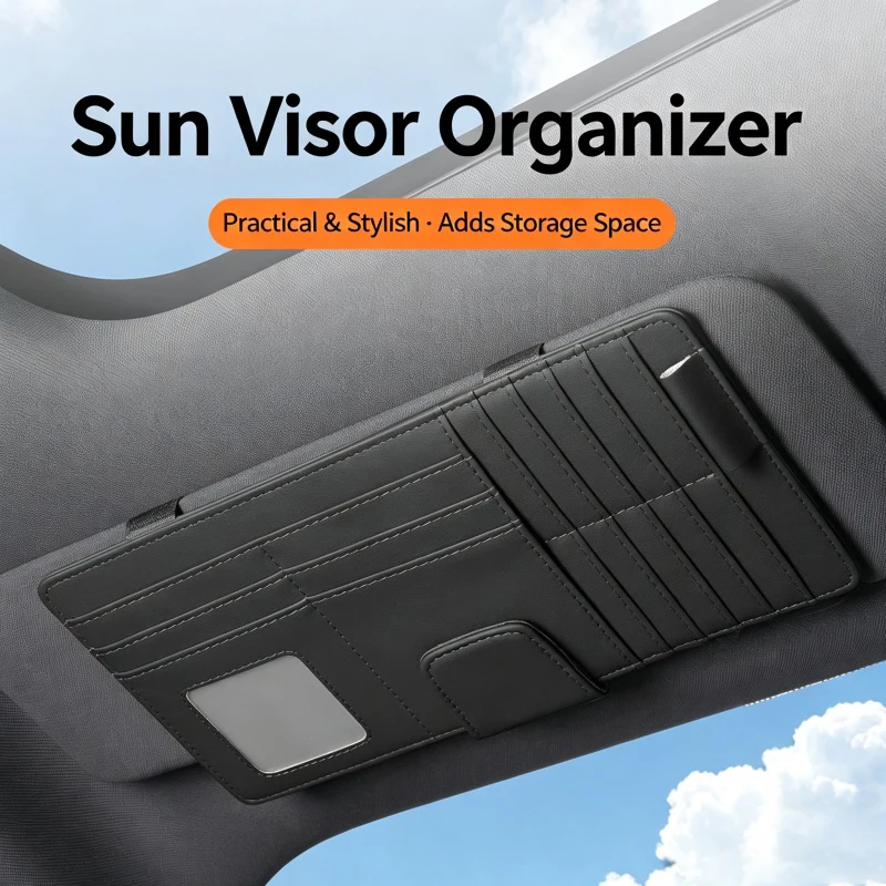 Car Sun Visor Organizer - Premium PU Leather Multifunctional Storage Box with Fashion Glasses Clip, Card Slots & Pen Holders
Car Sun Visor Organizer - Premium PU Leather Multifunctional Storage Box with Fashion Glasses Clip, Card Slots & Pen Holders