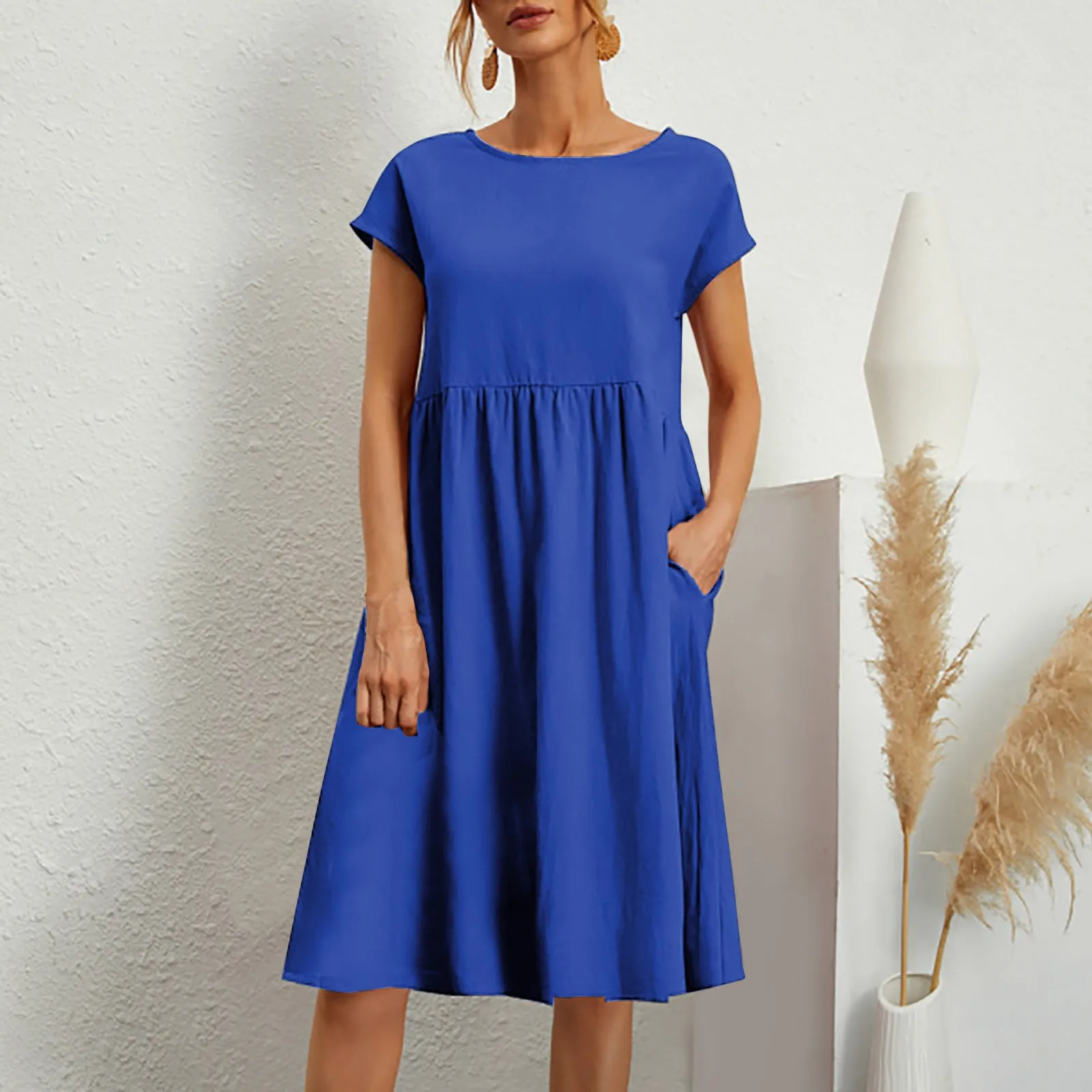 Fashion Female Clothing Short Sleeve Loose Midi Dress Cotton Dress For Women Summer Casual Splicing Pocket Dresses Vestido
Fashion Female Clothing Short Sleeve Loose Midi Dress Cotton Dress For Women Summer Casual Splicing Pocket Dresses Vestido