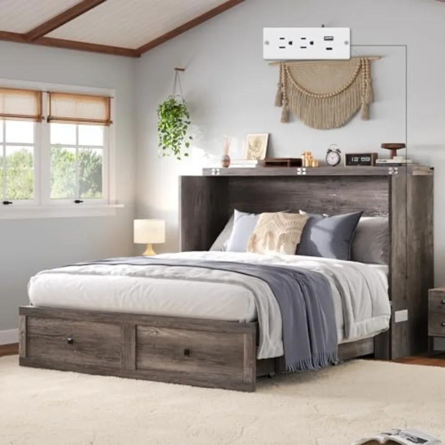 Murphy Bed Cabinet with Charging Station, Foldable Platform Bed Frame with Drawer, Space-Saving Guest Bed for Home Office or Sm
Murphy Bed Cabinet with Charging Station, Foldable Platform Bed Frame with Drawer, Space-Saving Guest Bed for Home Office or Sm