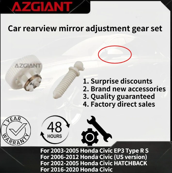 For 2016-2020 Honda Civic AZGIANT Car rearview mirror lens adjustment gear set Brand new, high-quality replacement parts OEM
For 2016-2020 Honda Civic AZGIANT Car rearview mirror lens adjustment gear set Brand new, high-quality replacement parts OEM