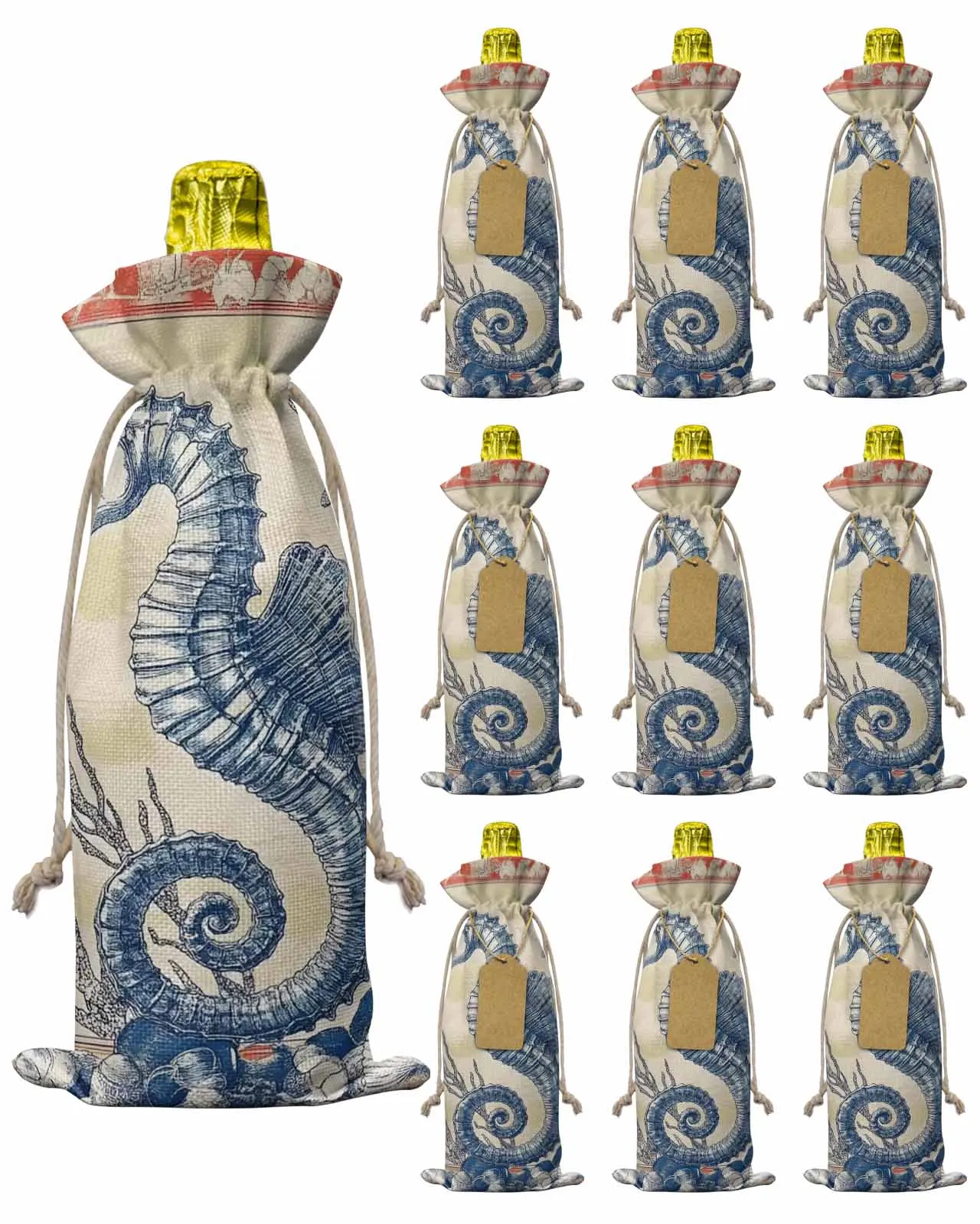 10pcs Wine Bottle Covers Retro Ocean Seahorse Wine Holder Carrier Packaging Bag Wedding Party Decor Gift
10pcs Wine Bottle Covers Retro Ocean Seahorse Wine Holder Carrier Packaging Bag Wedding Party Decor Gift