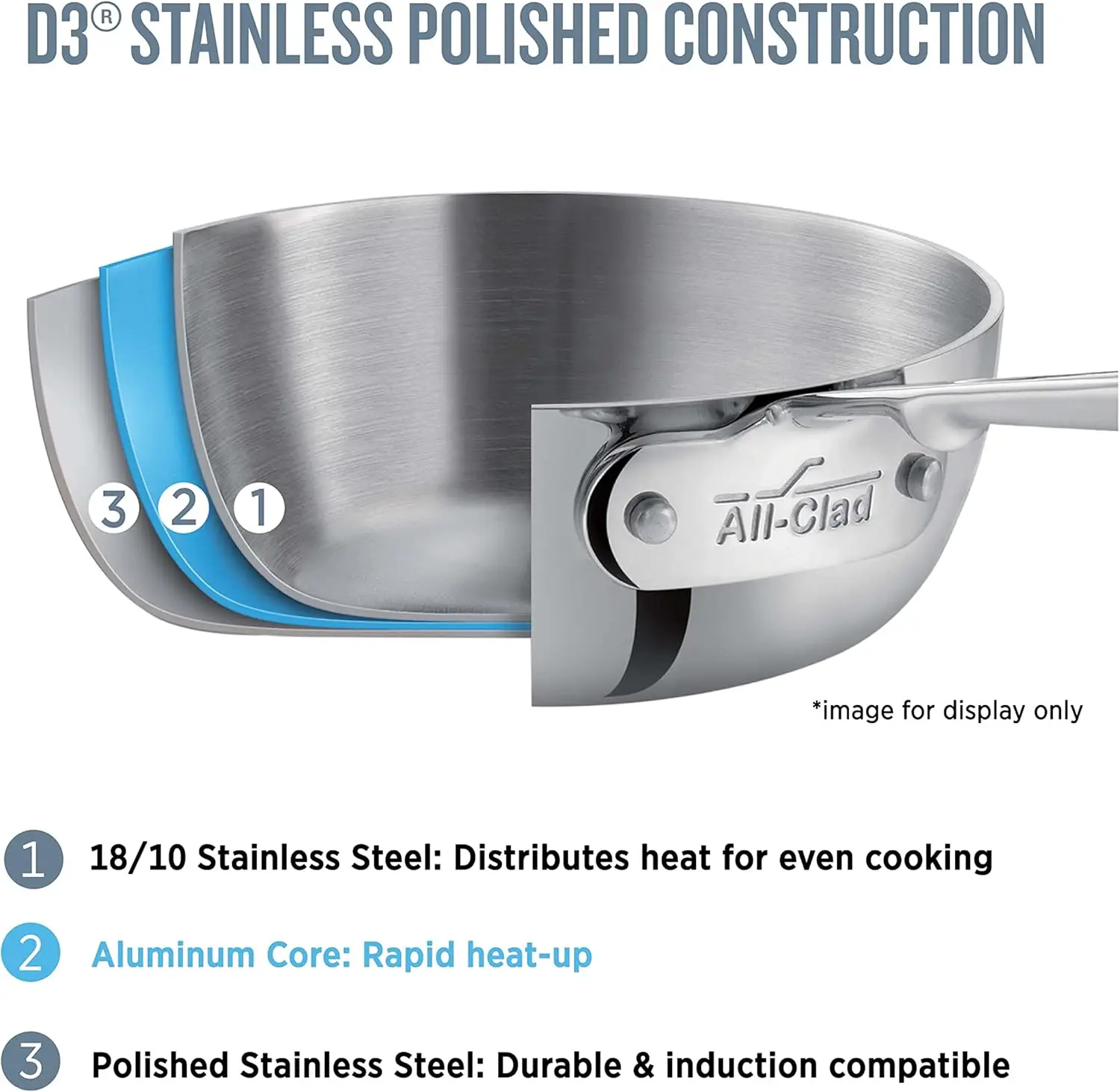 D3 3-Ply Stainless Steel Universal Pan with Lid 3 Quart Induction Oven Broiler Safe 600F Pots and Pans, Cookware Silver
D3 3-Ply Stainless Steel Universal Pan with Lid 3 Quart Induction Oven Broiler Safe 600F Pots and Pans, Cookware Silver