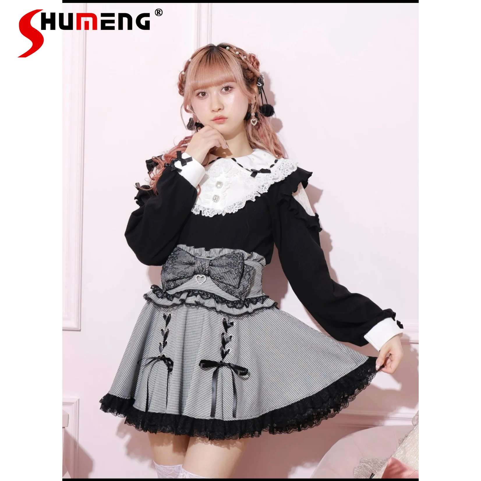 Japanese Mine Style Mass-produced Versatile Lolita Mini Skirt Elastic High Waist Heart Bow Lace Splicing Plaid Short Skirt Women
Japanese Mine Style Mass-produced Versatile Lolita Mini Skirt Elastic High Waist Heart Bow Lace Splicing Plaid Short Skirt Women