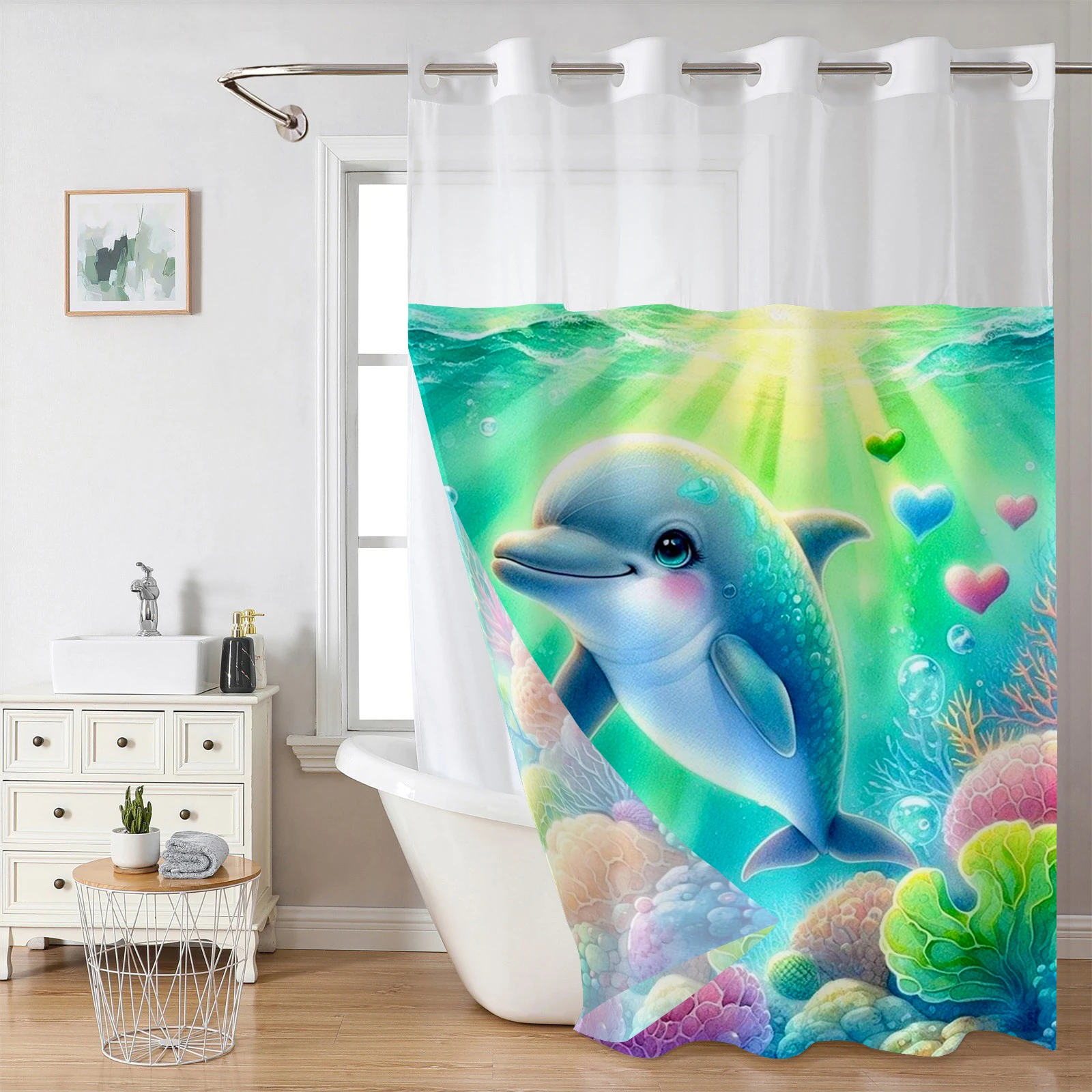 No Hook sea world pattern Shower Curtain With Snap-in Fabric Liner, Sheer Top Window, Waterproof Double Layer Bathtub curtain
No Hook sea world pattern Shower Curtain With Snap-in Fabric Liner, Sheer Top Window, Waterproof Double Layer Bathtub curtain