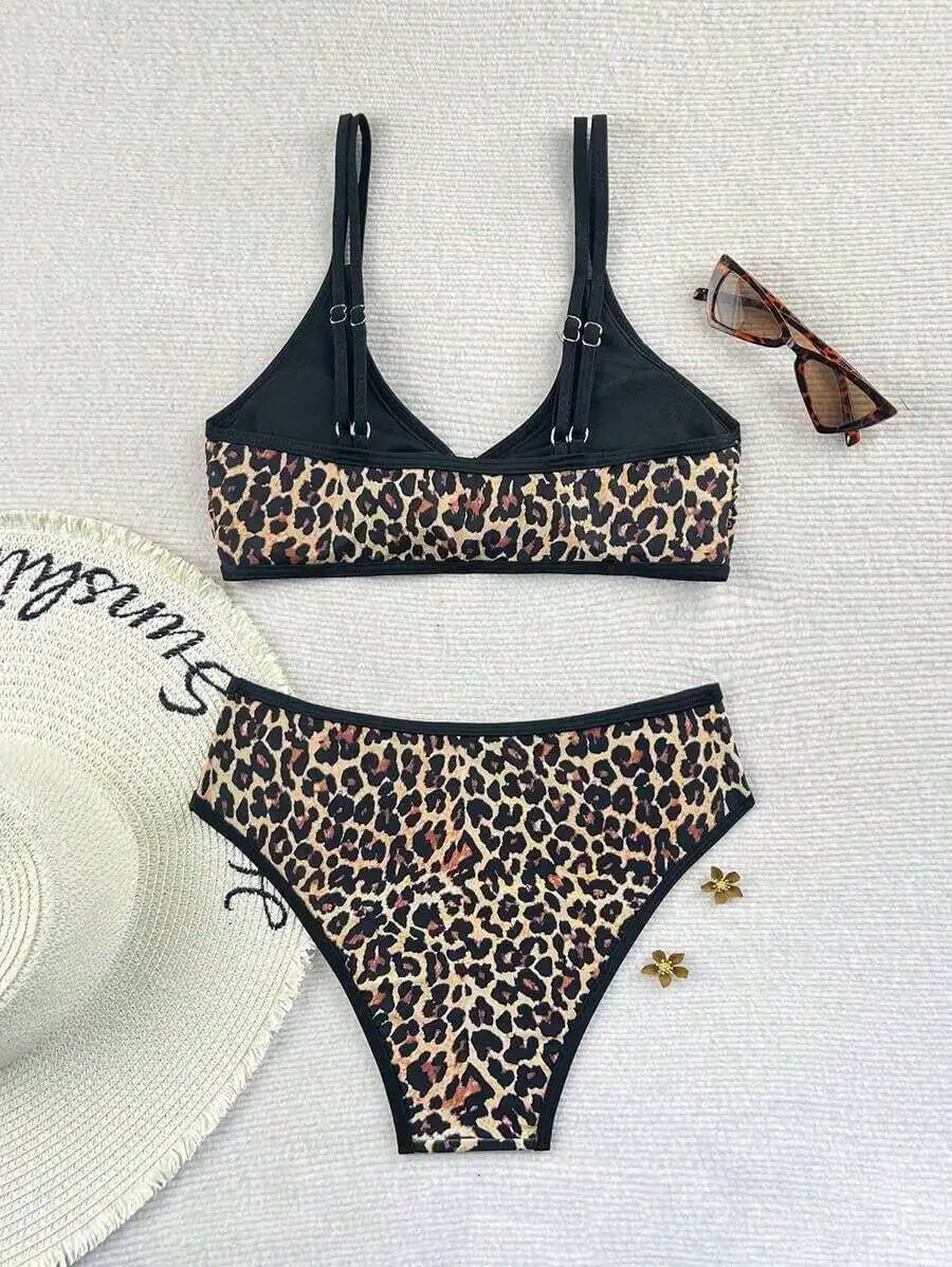 Leopard Print Halter Front Tie Bikini Set Women Summer Beach Swimwear
Leopard Print Halter Front Tie Bikini Set Women Summer Beach Swimwear