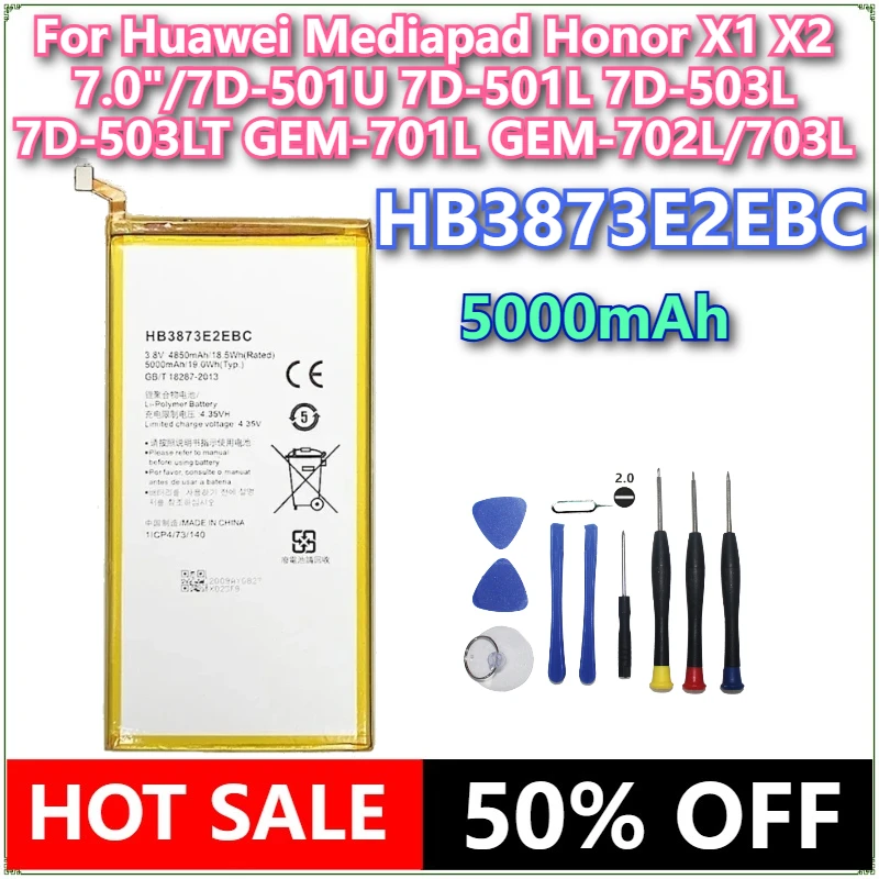 HB3873E2EBC 5000mAh Battery for Huawei Mediapad Honor X1 X2 7.0"/7D-501U 7D-501L 7D-503L 7D-503LT GEM-701L GEM-702L/703L Bateria
HB3873E2EBC 5000mAh Battery for Huawei Mediapad Honor X1 X2 7.0"/7D-501U 7D-501L 7D-503L 7D-503LT GEM-701L GEM-702L/703L Bateria