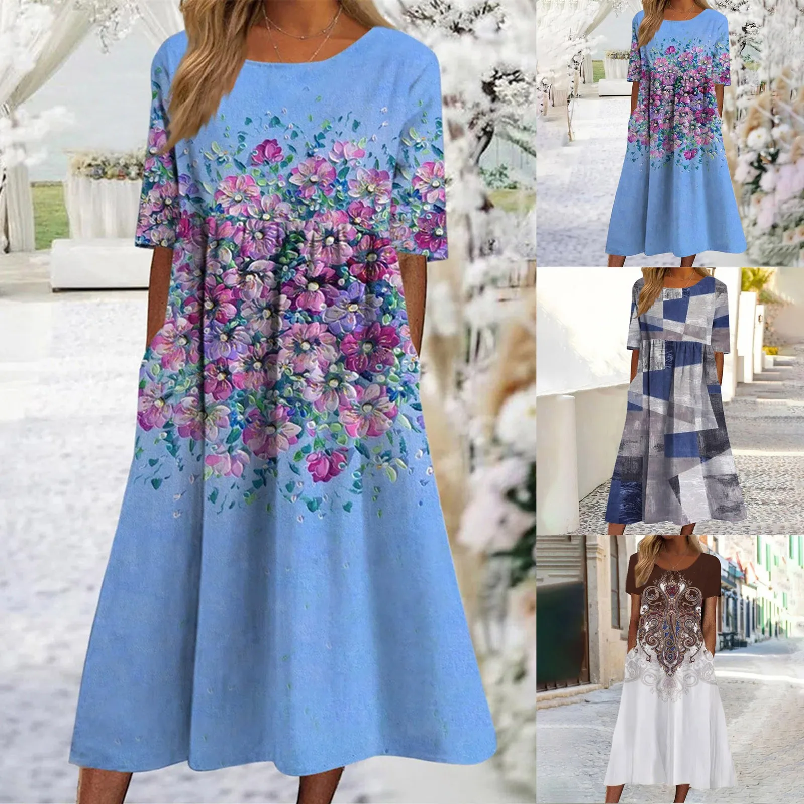 Women's Casual Fashion Dress Waist Sexy Party Dress Short Sleeves Crew Neck Prints Summer Beach Dress Pleated Casual
Women's Casual Fashion Dress Waist Sexy Party Dress Short Sleeves Crew Neck Prints Summer Beach Dress Pleated Casual