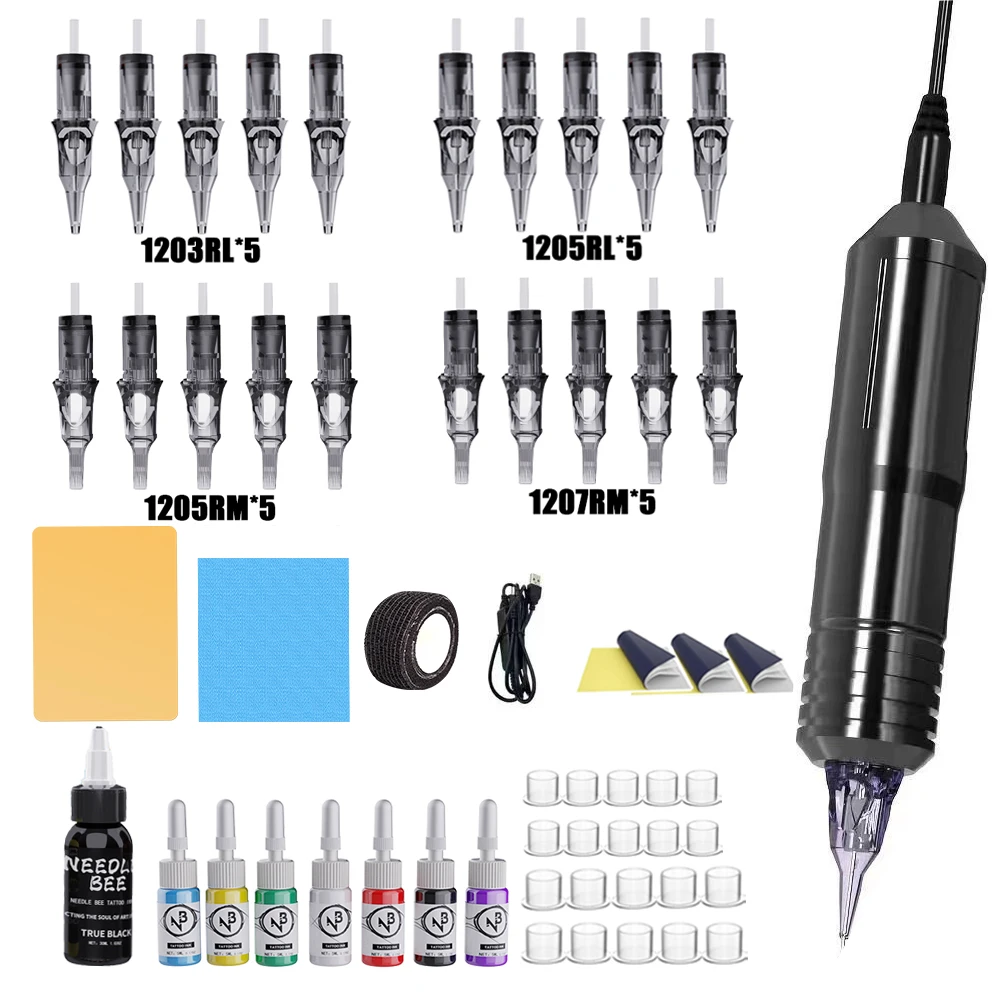 Corded Tattoo Pen Machine Kit, 20 Cartridge Needles, Tattoo Inks Complete Accessories for Beginner Artists
Corded Tattoo Pen Machine Kit, 20 Cartridge Needles, Tattoo Inks Complete Accessories for Beginner Artists