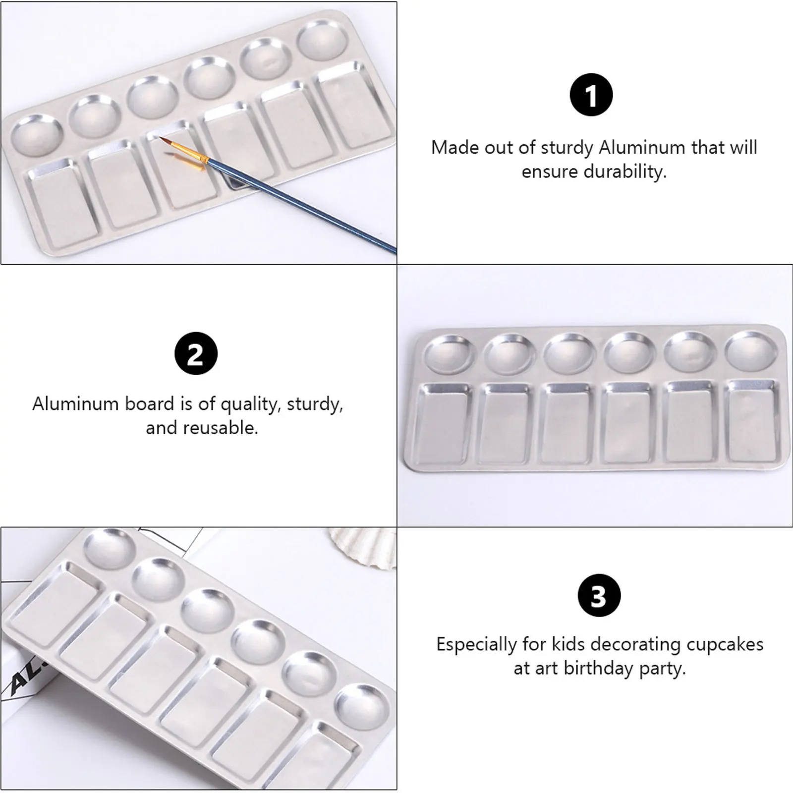2Pcs 12-Hole Reusable Aluminum Paint Tray Board Easy to Clean Color Mixing Tool for Artists Students Art Craft Projects
2Pcs 12-Hole Reusable Aluminum Paint Tray Board Easy to Clean Color Mixing Tool for Artists Students Art Craft Projects