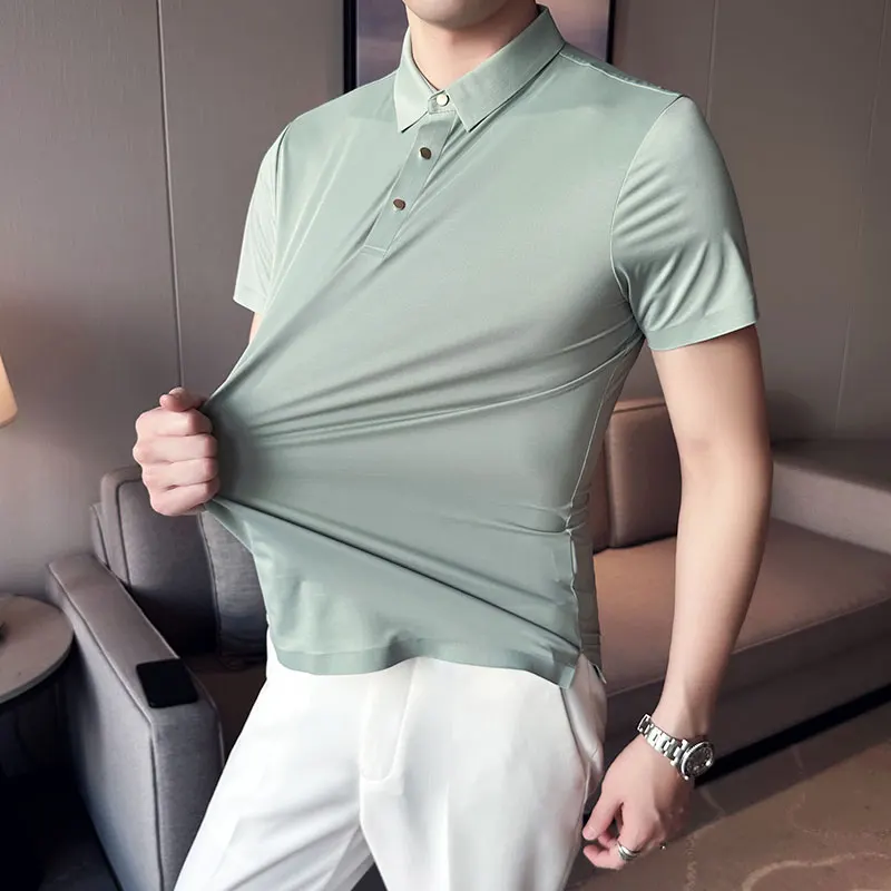 Ice Silk Traceless T-shirt Men's Business Casual Solid Color Half Sleeve High Elasticity Top Silk Smooth Breathable POLO Shirt
Ice Silk Traceless T-shirt Men's Business Casual Solid Color Half Sleeve High Elasticity Top Silk Smooth Breathable POLO Shirt