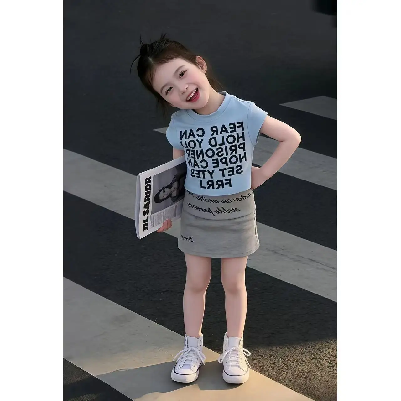 Girls' Set Summer New Fashionable Western Style Cool Letter T-shirt+ Pants Skirt 2-piece Set 2-7Y
Girls' Set Summer New Fashionable Western Style Cool Letter T-shirt+ Pants Skirt 2-piece Set 2-7Y