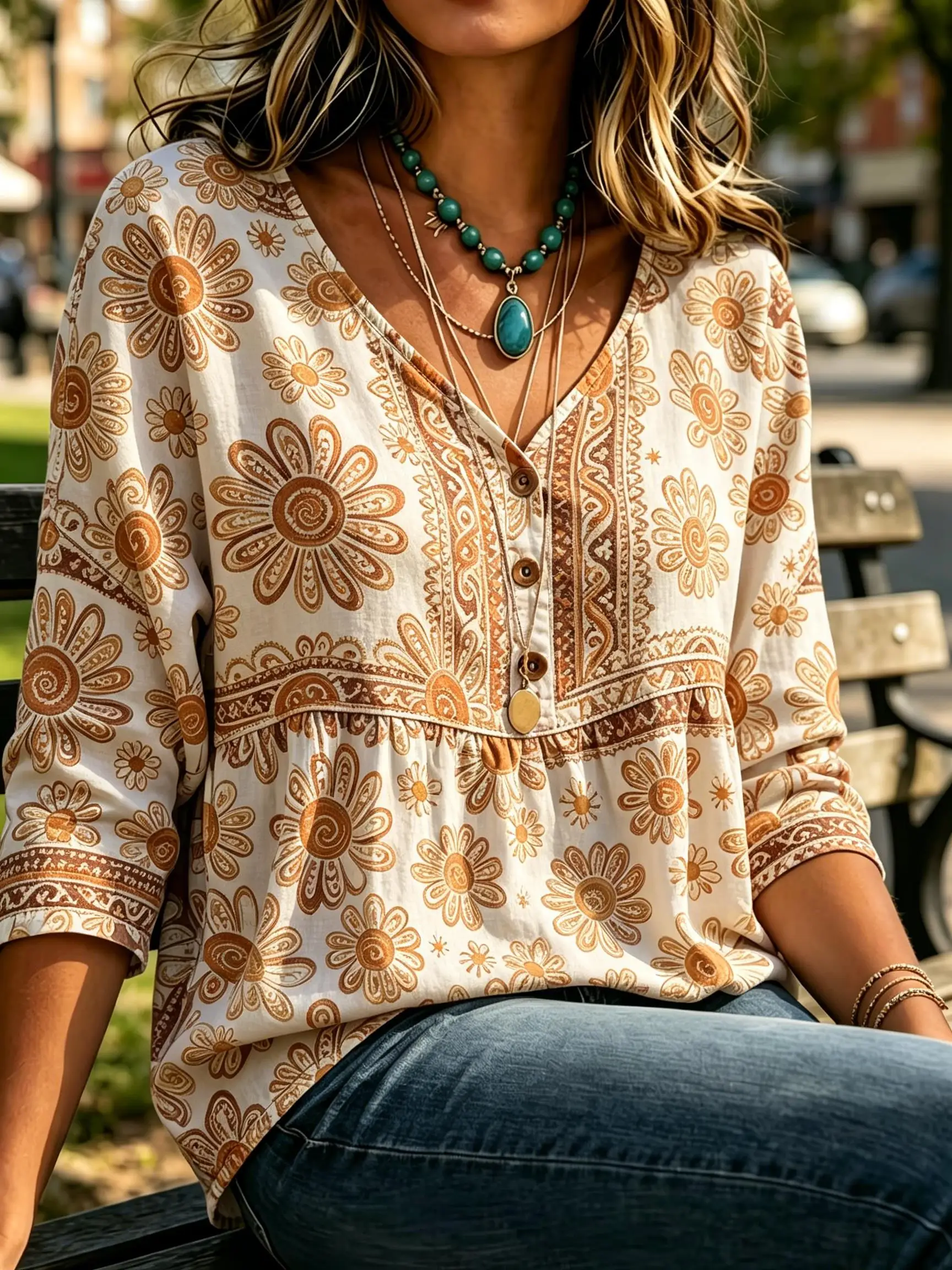 Women's Boho Sunflower Print V Neck Blouse 3/4 Sleeve Button Front Peplum Hem Soft Linen Blend Casual Outdoor Vacation Top
Women's Boho Sunflower Print V Neck Blouse 3/4 Sleeve Button Front Peplum Hem Soft Linen Blend Casual Outdoor Vacation Top