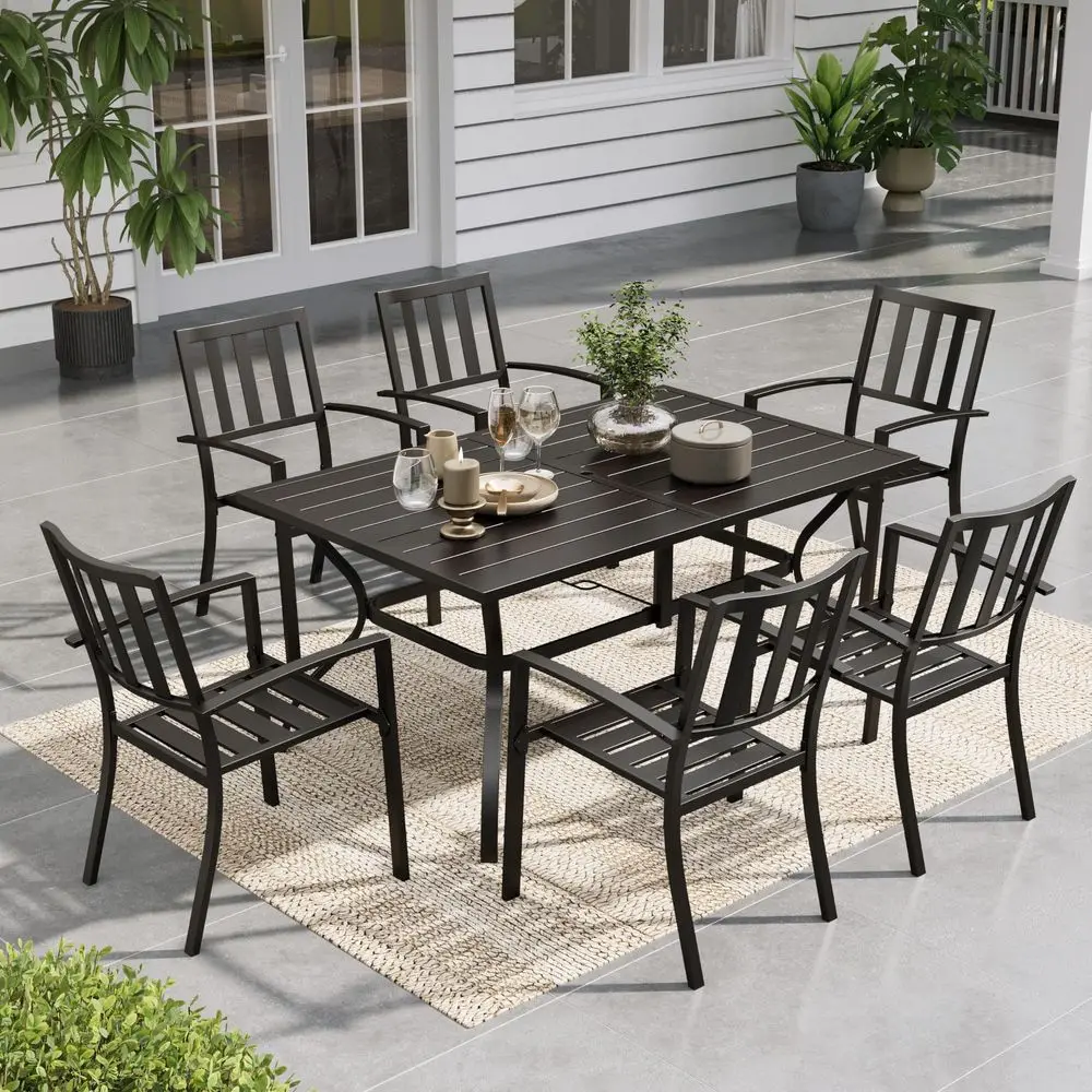 7Piece Patio Dining Set for 6, 60.2 Metal Outdoor Table with Umbrella Hole amp 6 Stackable Chairs, HeavyDuty 300LB Capacity Bla
7Piece Patio Dining Set for 6, 60.2 Metal Outdoor Table with Umbrella Hole amp 6 Stackable Chairs, HeavyDuty 300LB Capacity Bla