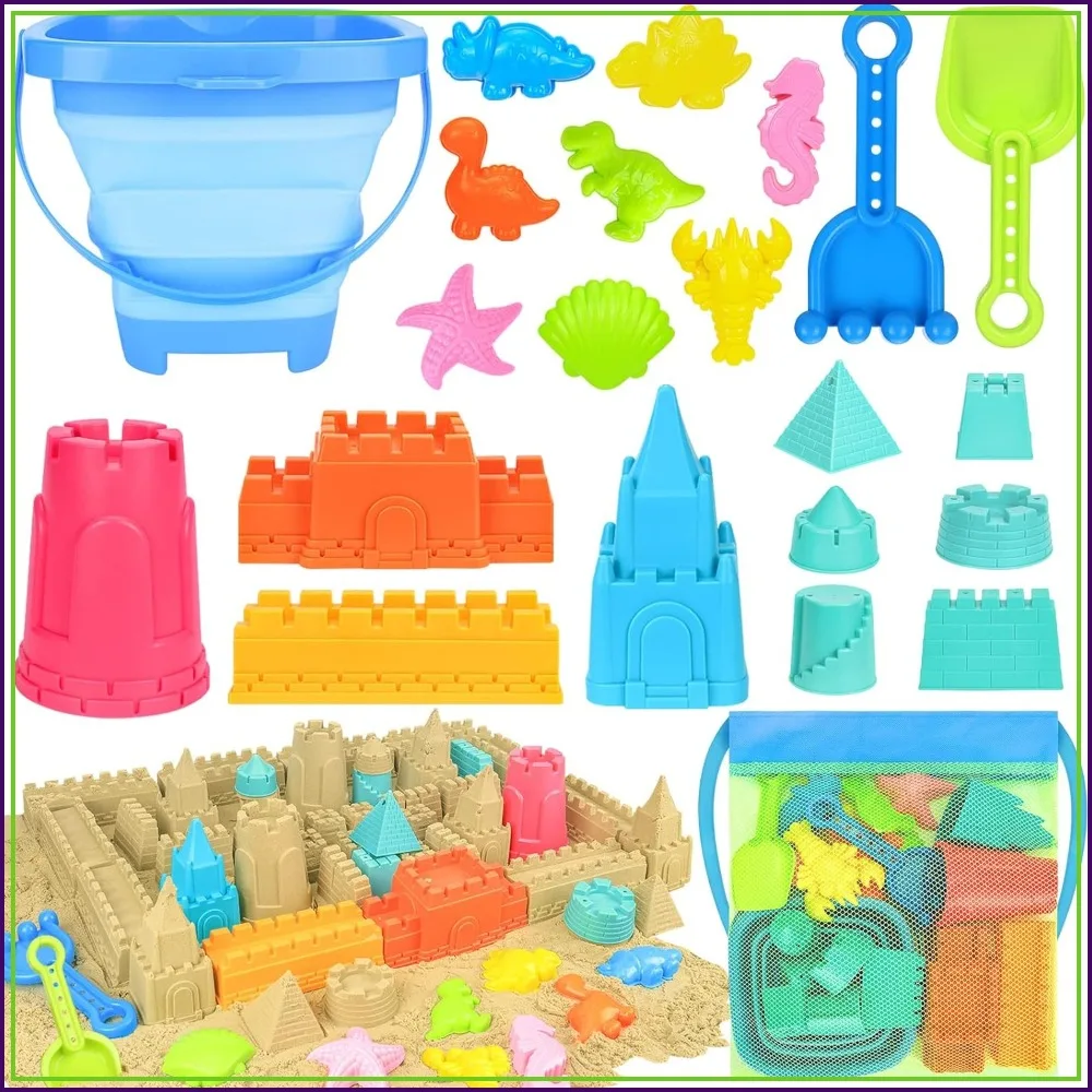 Collapsible Beach Toys for Toddlers, Sand Bucket and Shovels Set with Mesh Bag, Travel Sand Castle Building Kit
Collapsible Beach Toys for Toddlers, Sand Bucket and Shovels Set with Mesh Bag, Travel Sand Castle Building Kit