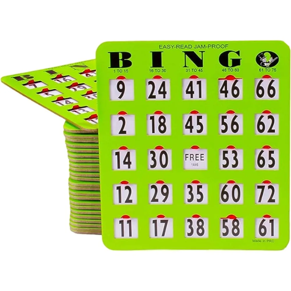 Jam-Proof Easy-Read Large Print Fingertip Bingo Cards with Sliding Windows - 200 Pack in Green Style
Jam-Proof Easy-Read Large Print Fingertip Bingo Cards with Sliding Windows - 200 Pack in Green Style