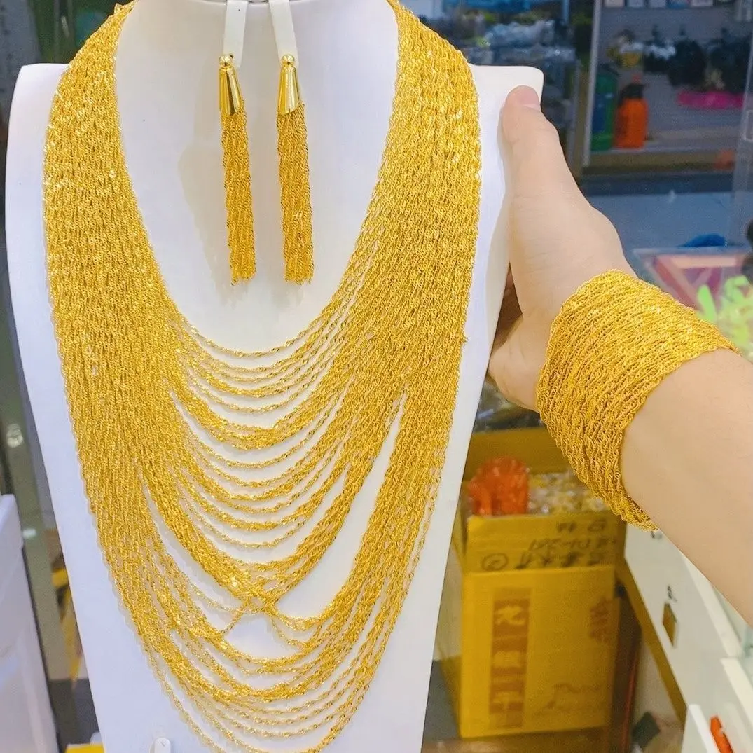 Dubai New 24K Gold Plated Necklace, Earrings, Bracelets, High end Romantic Wedding Party Gift Jewelry Set for Lovers YY10568
Dubai New 24K Gold Plated Necklace, Earrings, Bracelets, High end Romantic Wedding Party Gift Jewelry Set for Lovers YY10568