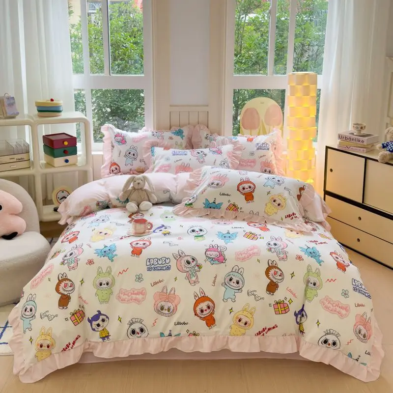 Labubu cartoon cute four-piece set creative Kawaii bed sheet quilt cover Home bedroom bedding animation peripheral holiday gifts
Labubu cartoon cute four-piece set creative Kawaii bed sheet quilt cover Home bedroom bedding animation peripheral holiday gifts