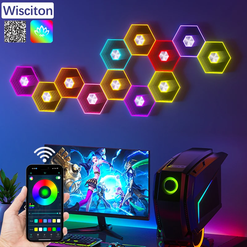 RGBIC Game Background Wall Light LED Sound Sensing Rhythmic Splicing Light DIY Hexagonal Abyss Quantum Esports Room Lighting
RGBIC Game Background Wall Light LED Sound Sensing Rhythmic Splicing Light DIY Hexagonal Abyss Quantum Esports Room Lighting