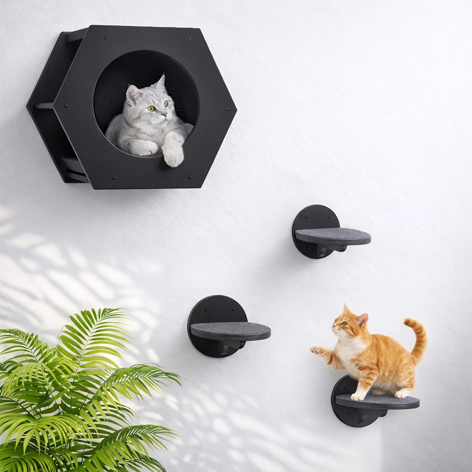 Cat Wall Shelves with 3 Steps, 4pcs Stable Wooden Cat Wall Furniture Set, Easy to Assemble Cat Hexagon Shelves, Kitten Furniture for Wall, Wall Cat House Up to 20 Lbs, Climbing Wall with Scratching Post for Small/Medium Cats Indoor
Cat Wall Shelves with 3 Steps, 4pcs Stable Wooden Cat Wall Furniture Set, Easy to Assemble Cat Hexagon Shelves, Kitten Furniture for Wall, Wall Cat House Up to 20 Lbs, Climbing Wall with Scratching Post for Small/Medium Cats Indoor