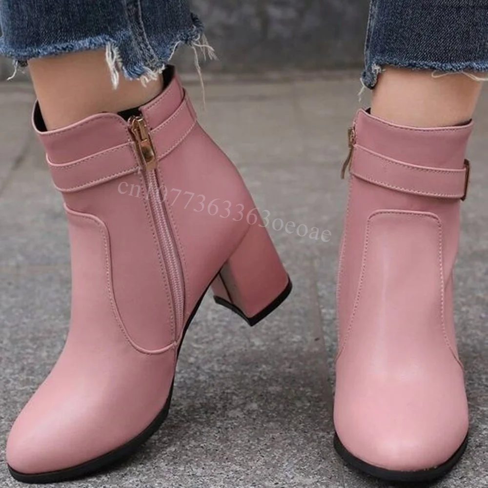Pink Side Zipper Ankle Boots Buckle Belt Matte Leather Shoes for Women Chunky High Heels Fashion Shoes 2024 Zapatos Para Mujere
Pink Side Zipper Ankle Boots Buckle Belt Matte Leather Shoes for Women Chunky High Heels Fashion Shoes 2024 Zapatos Para Mujere