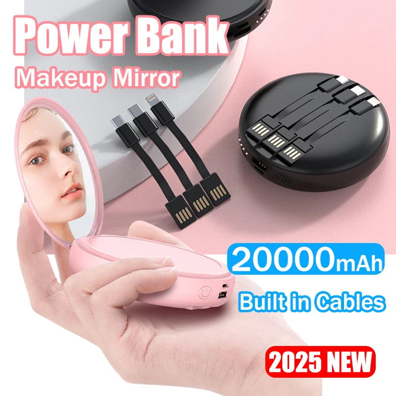 20000 мАч Power Bank со встроенными кабелями, зеркало для макияжа, портативный внешний аккумулятор для IPhone, Huawei, Xiaomi, Samsung Powerbank, новинка 2023 года
20000 мАч Power Bank со встроенными кабелями, зеркало для макияжа, портативный внешний аккумулятор для IPhone, Huawei, Xiaomi, Samsung Powerbank, новинка 2023 года