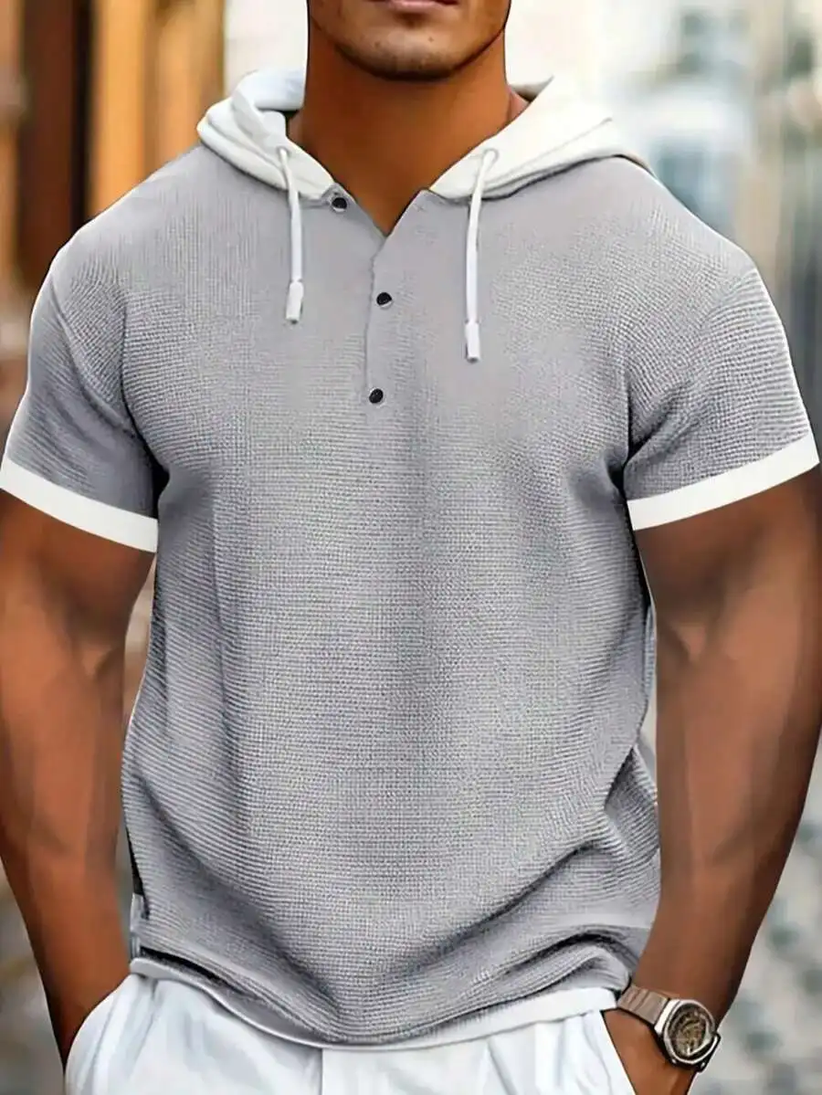 Mens Waffle Texture Contrast Hooded Henley Shirt With Metal Buttons Casual Outdoor Top
Mens Waffle Texture Contrast Hooded Henley Shirt With Metal Buttons Casual Outdoor Top