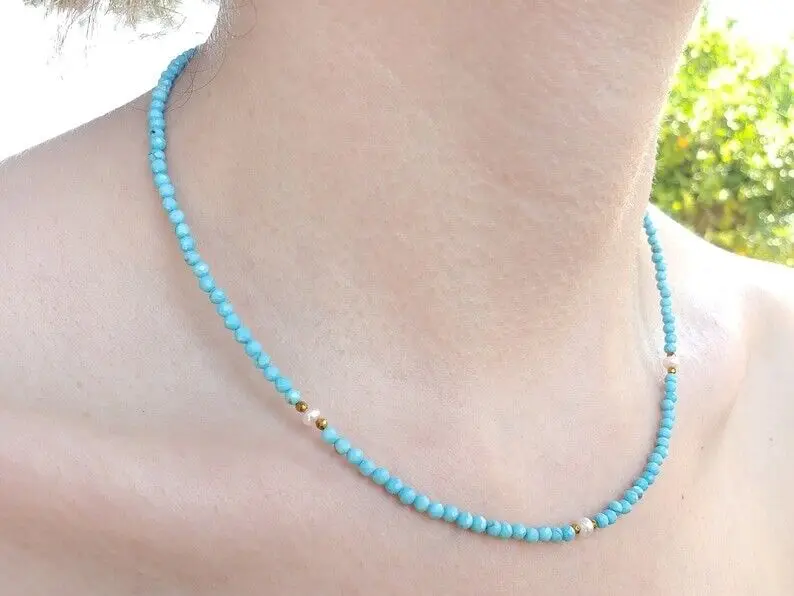 AAA+++ Blue Turquoise & Pearl 2 Faceted Round 2-3MM Gemstone Beads Necklace 18"
AAA+++ Blue Turquoise & Pearl 2 Faceted Round 2-3MM Gemstone Beads Necklace 18"