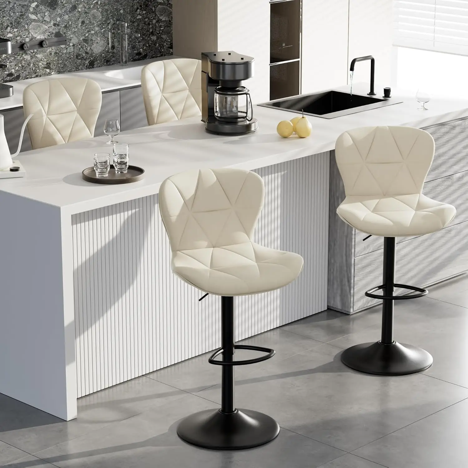 Bar Stools Set of 4,Faux Leather Bar Chairs,Upholstered Counter Height with High Backrest for Kitchen Island, White
Bar Stools Set of 4,Faux Leather Bar Chairs,Upholstered Counter Height with High Backrest for Kitchen Island, White