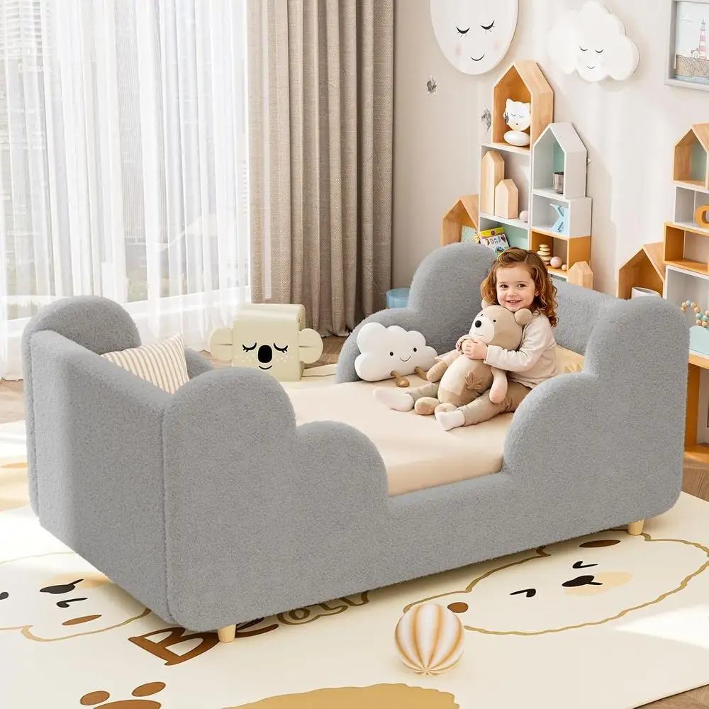 Crib-Sized Toddler Bed with Upholstered and Safety Guardrails for Kids 3-7 Years - Grey
Crib-Sized Toddler Bed with Upholstered and Safety Guardrails for Kids 3-7 Years - Grey