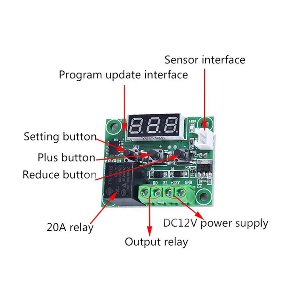12V Thermostat Control Module for W1209 Boards - ON/OFF Temperature Switch with Programmable Parameters P0 Through P6
12V Thermostat Control Module for W1209 Boards - ON/OFF Temperature Switch with Programmable Parameters P0 Through P6