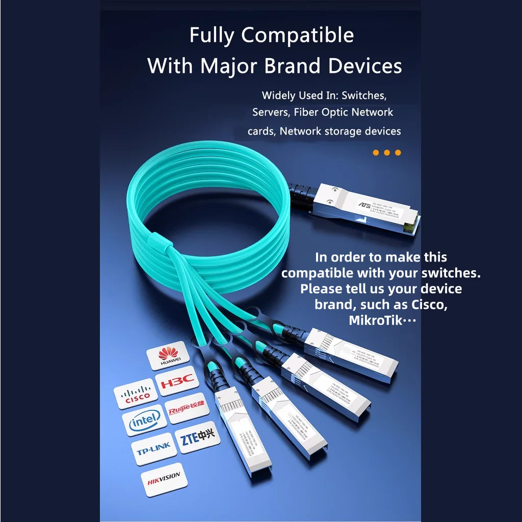 40G-10G QSFP+ AOC Active Optical Cable 1to4 High-Speed Cable Direct Connect OM3 Multimode Fiber Patch Cord Length customized
40G-10G QSFP+ AOC Active Optical Cable 1to4 High-Speed Cable Direct Connect OM3 Multimode Fiber Patch Cord Length customized