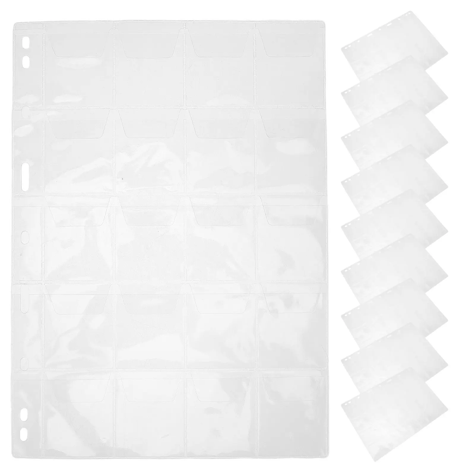 10Pcs 20-Pocket Clear Coin Album Pages Standard 9-Hole Stamp Binder Inserts for Collectors Coin Stamp Collection Pockets Sheets
10Pcs 20-Pocket Clear Coin Album Pages Standard 9-Hole Stamp Binder Inserts for Collectors Coin Stamp Collection Pockets Sheets