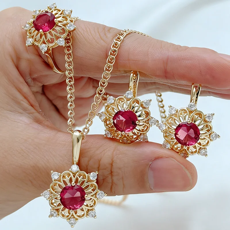 Kinel Trend Red Natural Zircon Jewelry Set for Woman Fashion 585 Rose Gold Color Ring Earrings Necklace 3Pcs Vintage Jewelry Set
Kinel Trend Red Natural Zircon Jewelry Set for Woman Fashion 585 Rose Gold Color Ring Earrings Necklace 3Pcs Vintage Jewelry Set