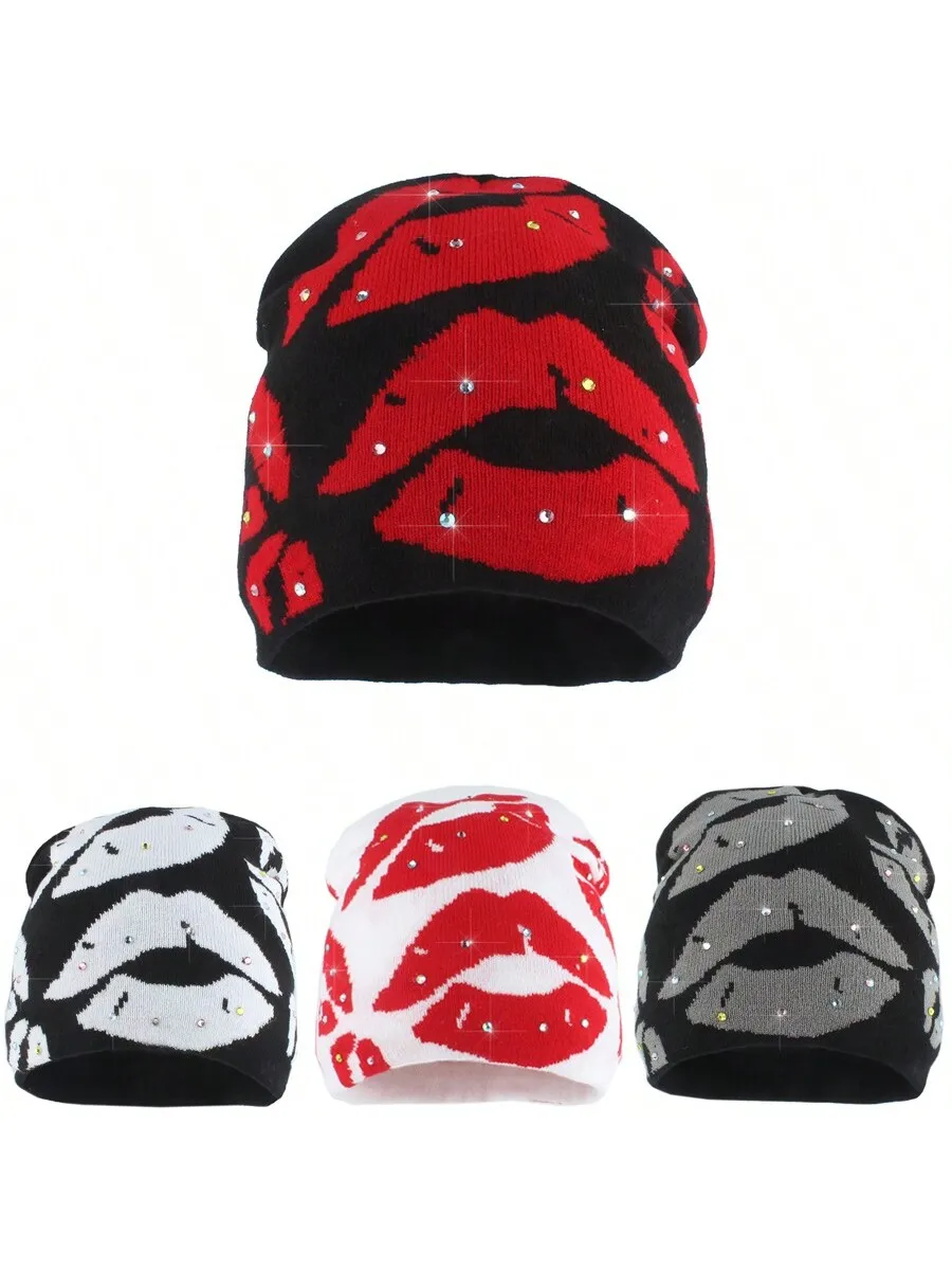 Rhinestone Lip Print Knitted Beanie Hat For Women Streetwear Hip Hop Winter Warm Skull Cap
Rhinestone Lip Print Knitted Beanie Hat For Women Streetwear Hip Hop Winter Warm Skull Cap