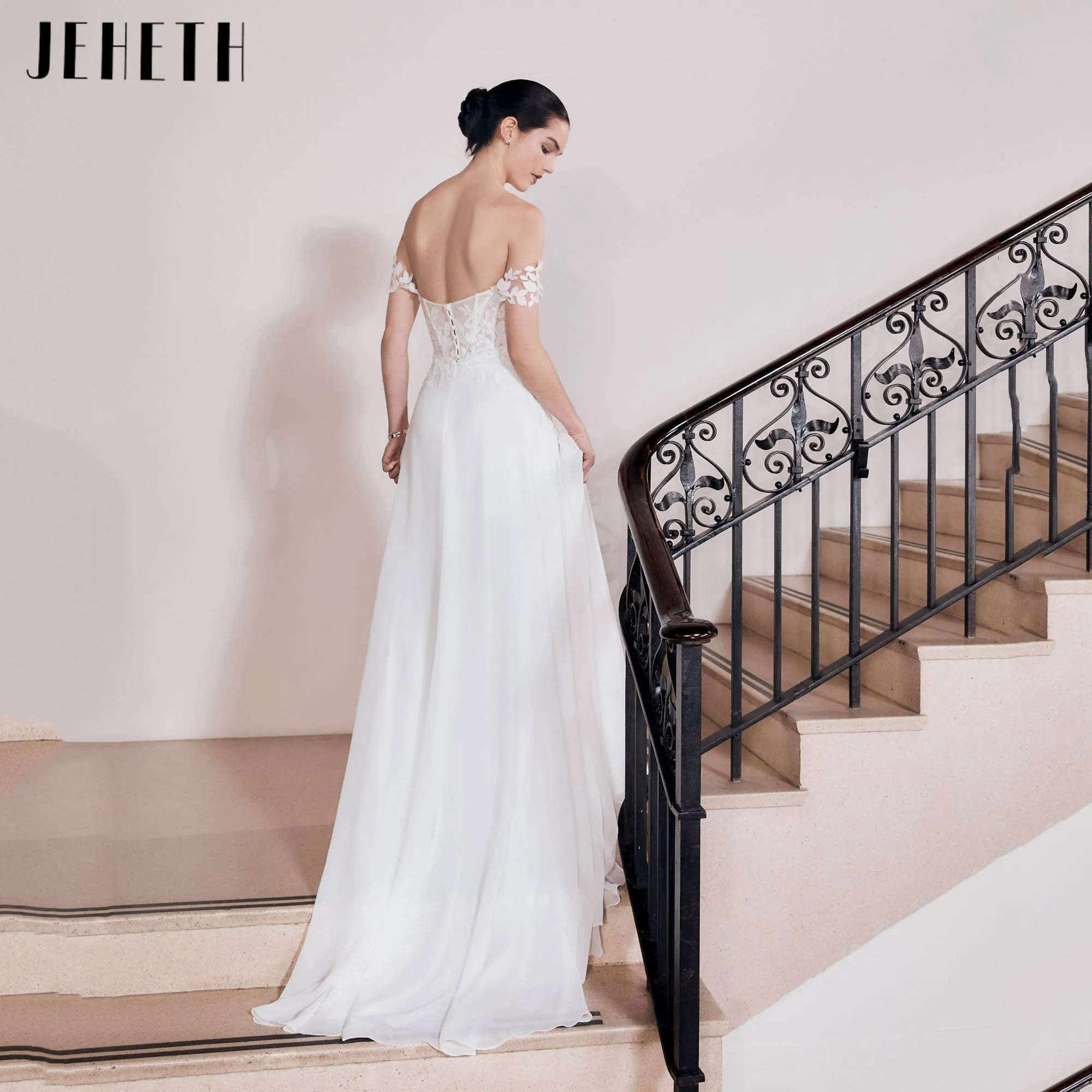 JEHETH Chiffon A-line Bridal Gowns Romantic Sweetheart Appliques Off Shoulder Wedding Dress Backless robe de mariée Customized
JEHETH Chiffon A-line Bridal Gowns Romantic Sweetheart Appliques Off Shoulder Wedding Dress Backless robe de mariée Customized