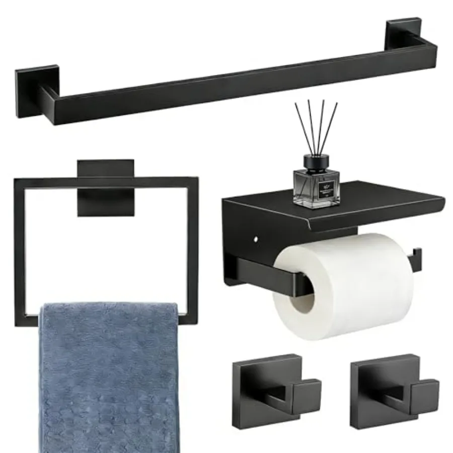 5-Pieces Matte Black Bathroom Accessories Set, Bathroom Hardware Set, SUS 304 Stainless Steel, 16 Inch Towel Bar, Towel Holder,
5-Pieces Matte Black Bathroom Accessories Set, Bathroom Hardware Set, SUS 304 Stainless Steel, 16 Inch Towel Bar, Towel Holder,