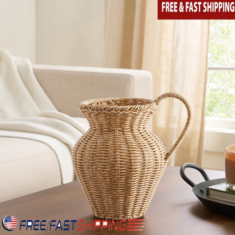 9 Inch Faux Wood Rattan Pitcher Vase Decorative Woven Design Home Decor Dried Flowers Plant Display Entryway Living Room
9 Inch Faux Wood Rattan Pitcher Vase Decorative Woven Design Home Decor Dried Flowers Plant Display Entryway Living Room
