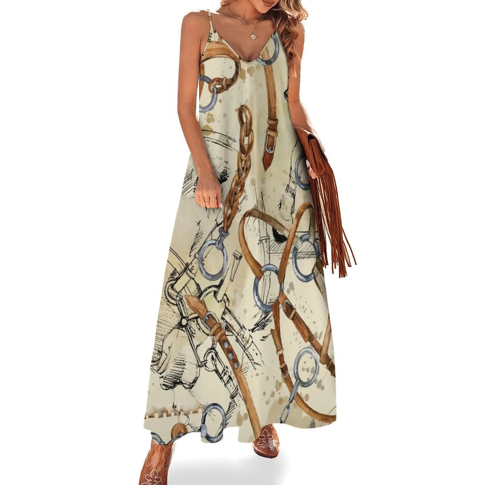 harness horse watercolor pattern. equestrian seamless background. horse racing vintage illustration Sleeveless Long Dress
harness horse watercolor pattern. equestrian seamless background. horse racing vintage illustration Sleeveless Long Dress