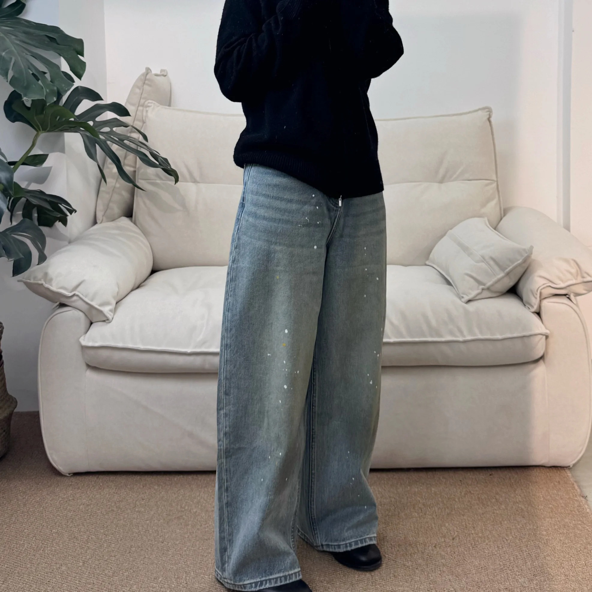 High Waist Cotton Denim Pants Loose Fit Long Trousers Potato Ink Spattered Hole Punching Old Sle Women's Autumn Jeans
High Waist Cotton Denim Pants Loose Fit Long Trousers Potato Ink Spattered Hole Punching Old Sle Women's Autumn Jeans