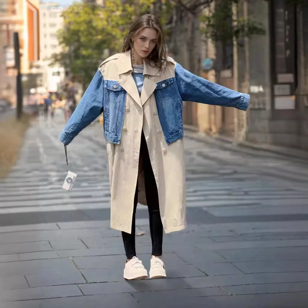 SuperAen женские осенние 2026, новые модные джинсовые лоскутные длинные свободные пальто оверсайз с отложным воротником, повседневный Тренч
SuperAen женские осенние 2026, новые модные джинсовые лоскутные длинные свободные пальто оверсайз с отложным воротником, повседневный Тренч