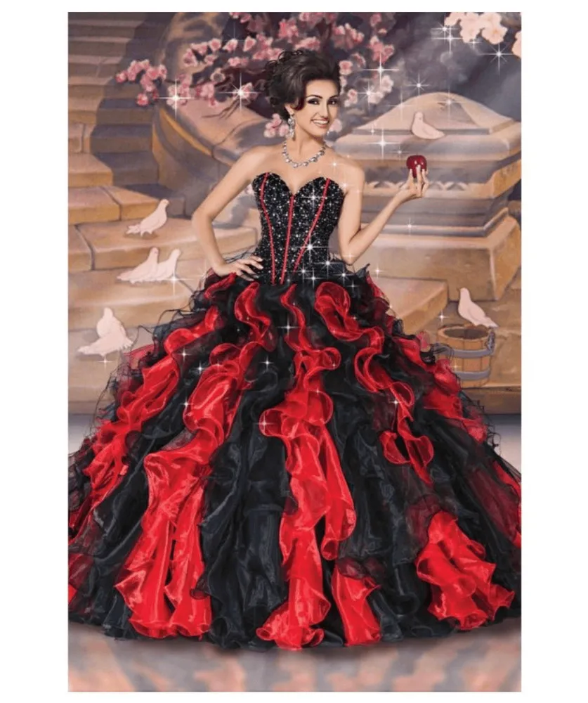 Gothic Black And Red Prom Dress Ruffles Ball Gown Beaded Shiny Flouncing Tulle Draped Special Occasion Wear Customized
Gothic Black And Red Prom Dress Ruffles Ball Gown Beaded Shiny Flouncing Tulle Draped Special Occasion Wear Customized